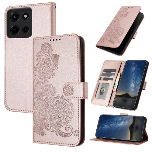 Moto G 2025 Datura Flower Embossed Flip Leather Phone Case - Rose Gold